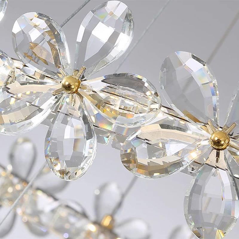 Contemporary Scandinavian Dome Crystal Flowers Orb Stainless Steel Lampshade LED Chandeliers For Living Room