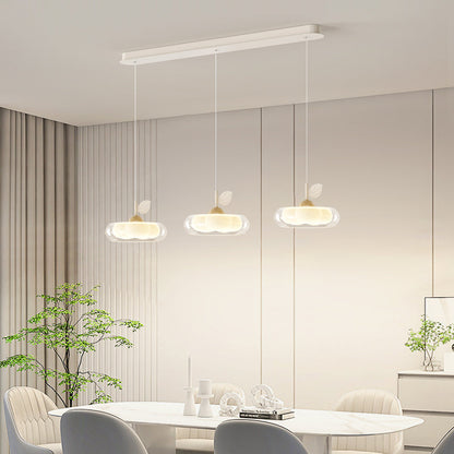 Contemporary Nordic Cream Flower Glass Lampshade Iron PE LED Chandelier For Dining Room