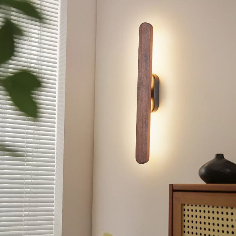مصباح حائط LED معاصر من خشب الجوز الأسود والنحاسي بتصميم شريطي طويل لغرفة المعيشة 