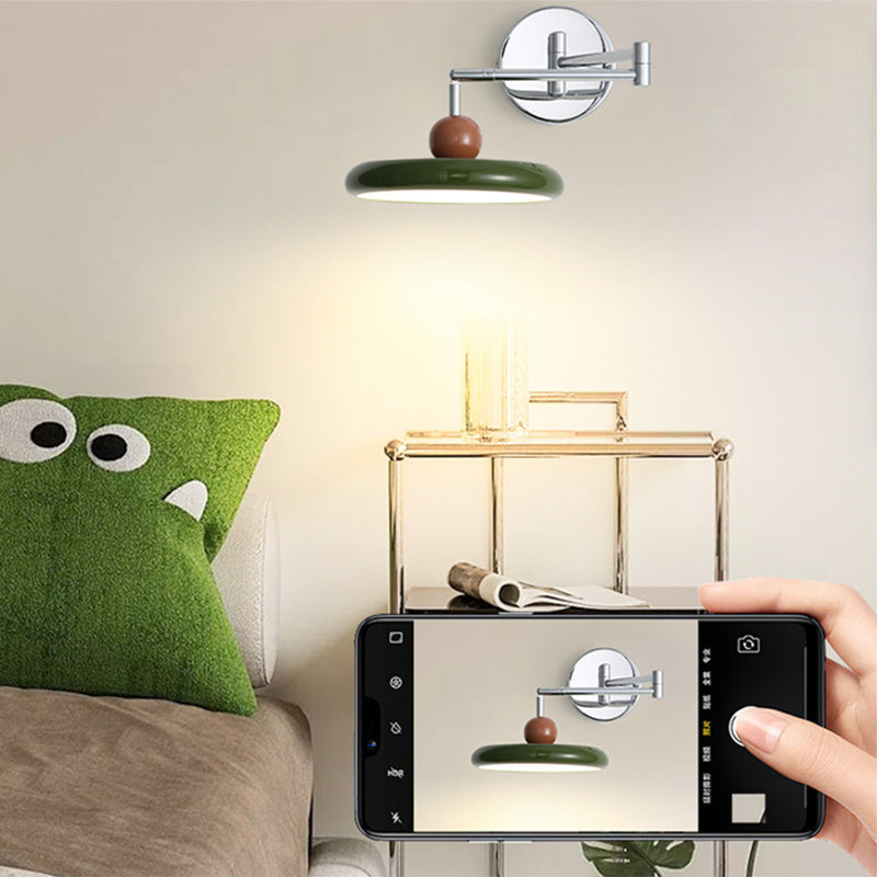Contemporary Nordic Round Rocker Iron Lampshade LED Wall Sconce Lamp For Bedroom