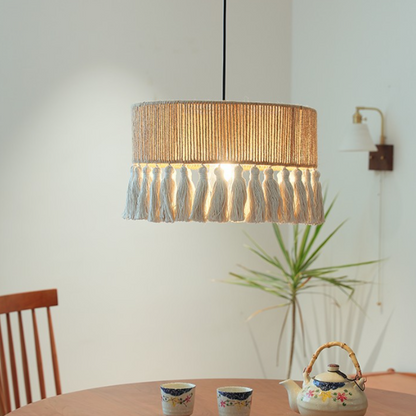 Contemporary Boho Dome Round Hemp Rope Weaving Iron 1 - Light Chandeliers For Dining Room