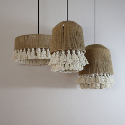 Contemporary Boho Dome Round Hemp Rope Weaving Iron 1 - Light Chandeliers For Dining Room