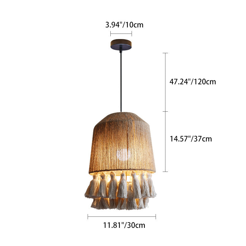 Contemporary Boho Dome Round Hemp Rope Weaving Iron 1 - Light Chandeliers For Dining Room