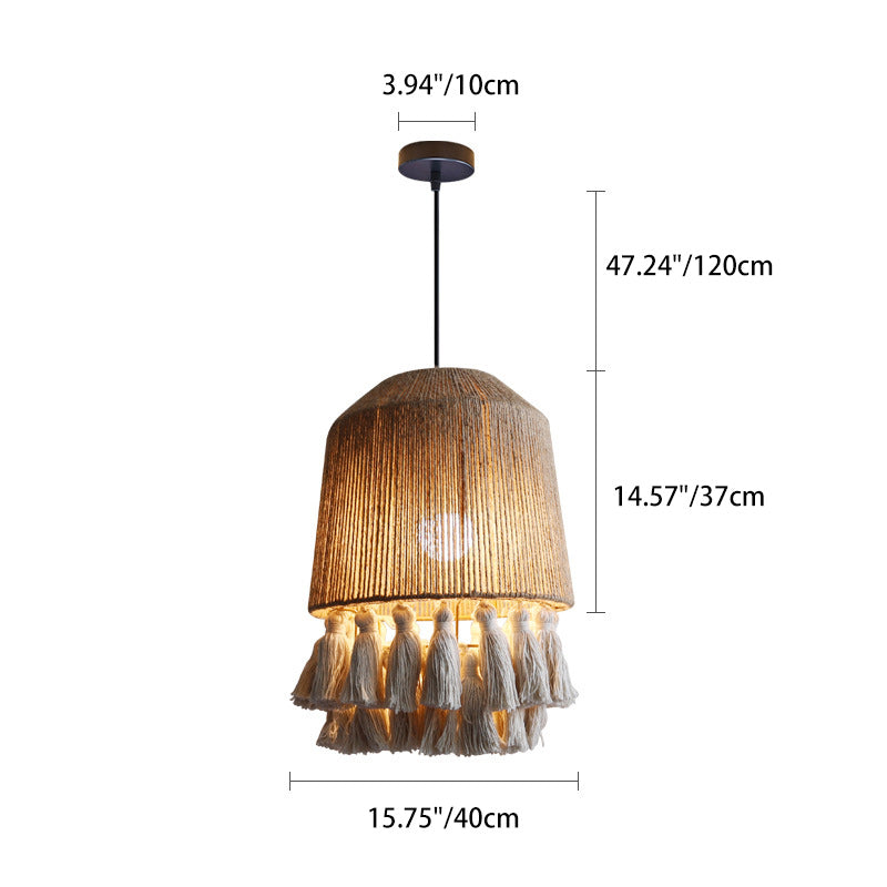 Contemporary Boho Dome Round Hemp Rope Weaving Iron 1 - Light Chandeliers For Dining Room
