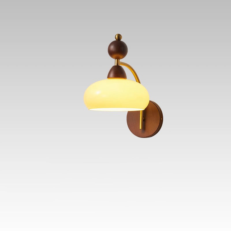 مصباح حائطي عصري بتصميم عتيق مستدير من الزجاج، مصنوع من خشب الدردار، 1 مصباح حائطي لغرفة المعيشة 
