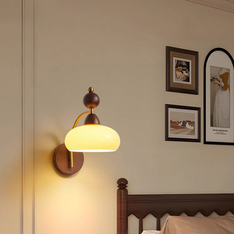 مصباح حائطي عصري بتصميم عتيق مستدير من الزجاج، مصنوع من خشب الدردار، 1 مصباح حائطي لغرفة المعيشة 