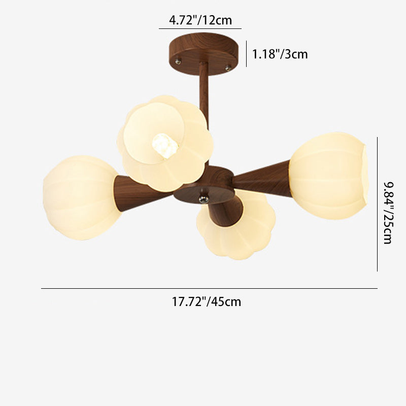 Contemporary Retro Dome Glass Pumpkin Lampshade Wood 4/6 - Light Chandeliers For Living Room