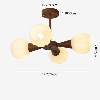 Contemporary Retro Dome Glass Pumpkin Lampshade Wood 4/6 - Light Chandeliers For Living Room