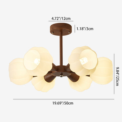 Contemporary Retro Dome Glass Pumpkin Lampshade Wood 4/6 - Light Chandeliers For Living Room