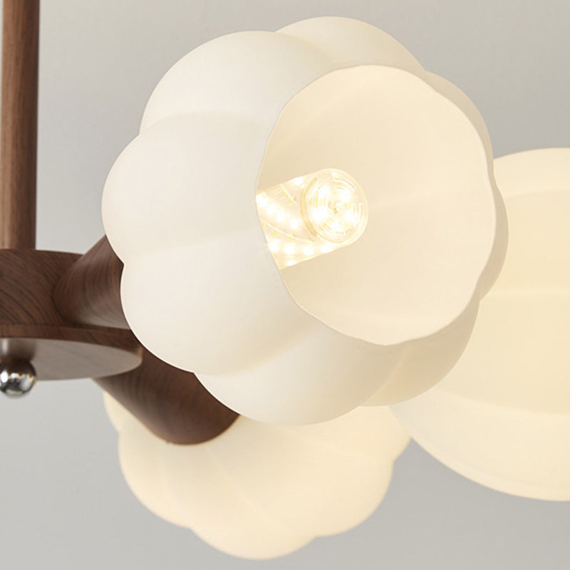 Contemporary Retro Dome Glass Pumpkin Lampshade Wood 4/6 - Light Chandeliers For Living Room