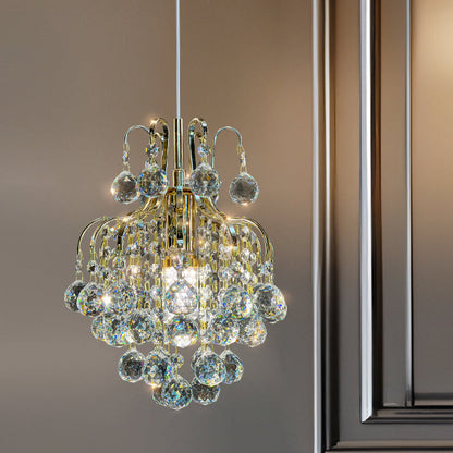 Modern Luxury Round Crystal Blocks Lampshade Hardware 1 - Light Pendant Light For Living Room