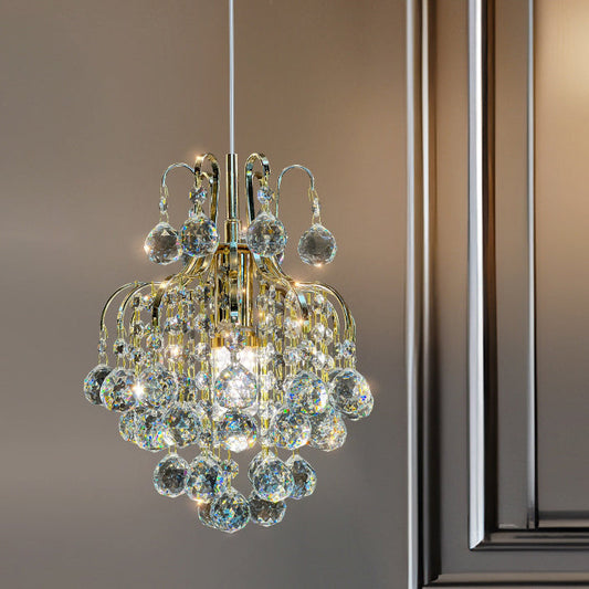 Modern Luxury Round Crystal Blocks Lampshade Hardware 1 - Light Pendant Light For Living Room