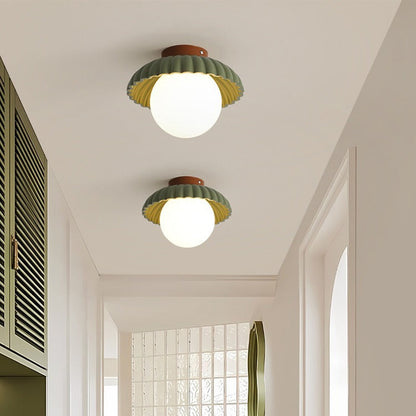 Contemporary Nordic Dome Bud Shape Cream Iron Glass 1 - Light Semi-Flush Mount Ceiling Light For Hallways