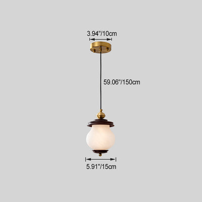 Contemporary Retro Round Bottle Glass Lampshade Walnut Iron 1/3 - Light Chandeliers For Dining Room