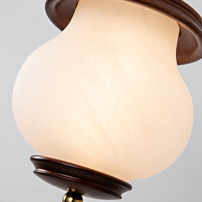 Contemporary Retro Round Bottle Glass Lampshade Walnut Iron 1/3 - Light Chandeliers For Dining Room