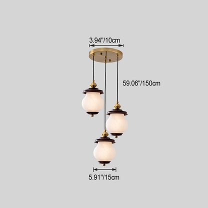 Contemporary Retro Round Bottle Glass Lampshade Walnut Iron 1/3 - Light Chandeliers For Dining Room