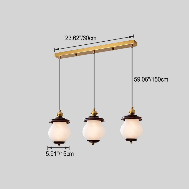 Contemporary Retro Round Bottle Glass Lampshade Walnut Iron 1/3 - Light Chandeliers For Dining Room