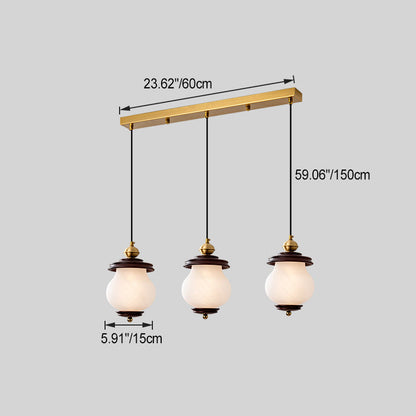 Contemporary Retro Round Bottle Glass Lampshade Walnut Iron 1/3 - Light Chandeliers For Dining Room