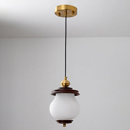 Contemporary Retro Round Bottle Glass Lampshade Walnut Iron 1/3 - Light Chandeliers For Dining Room