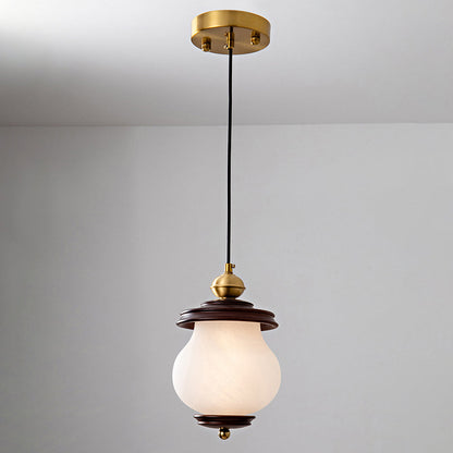 Contemporary Retro Round Bottle Glass Lampshade Walnut Iron 1/3 - Light Chandeliers For Dining Room