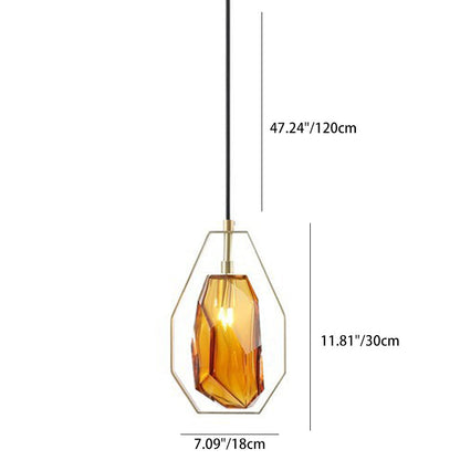 Contemporary Scandinavian Transparent Polygon Glass Iron Lampshade 1 - Light Pendant Light For Living Room
