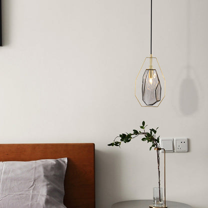 Contemporary Scandinavian Transparent Polygon Glass Iron Lampshade 1 - Light Pendant Light For Living Room