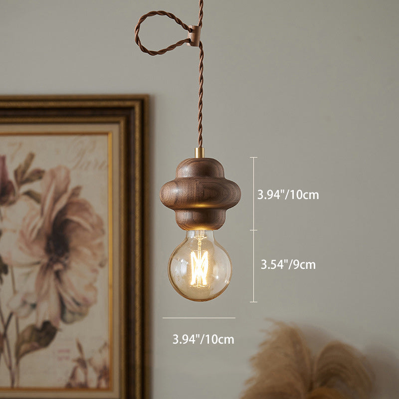 Contemporary Retro Dome Round Walnut Copper 1 - Light Pendant Light For Living Room