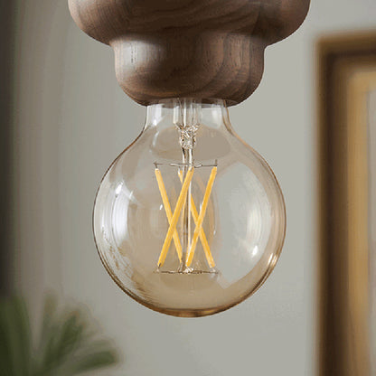 Contemporary Retro Dome Round Walnut Copper 1 - Light Pendant Light For Living Room