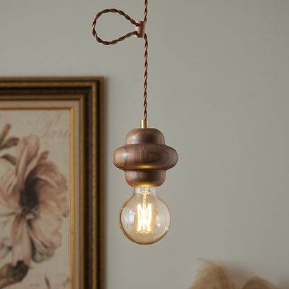 Contemporary Retro Dome Round Walnut Copper 1 - Light Pendant Light For Living Room