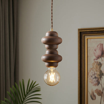 Contemporary Retro Dome Round Walnut Copper 1 - Light Pendant Light For Living Room