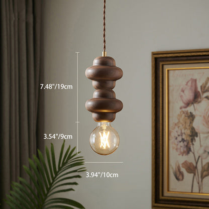 Contemporary Retro Dome Round Walnut Copper 1 - Light Pendant Light For Living Room