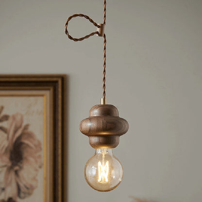 Contemporary Retro Dome Round Walnut Copper 1 - Light Pendant Light For Living Room