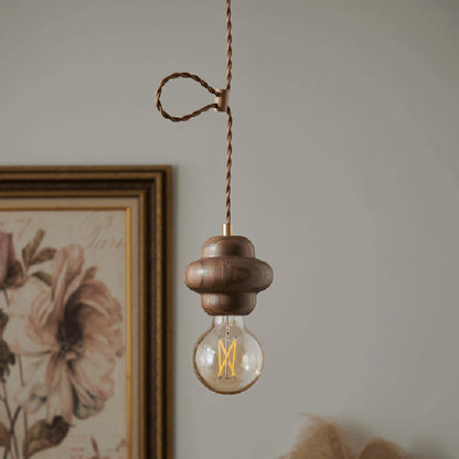 Contemporary Retro Dome Round Walnut Copper 1 - Light Pendant Light For Living Room