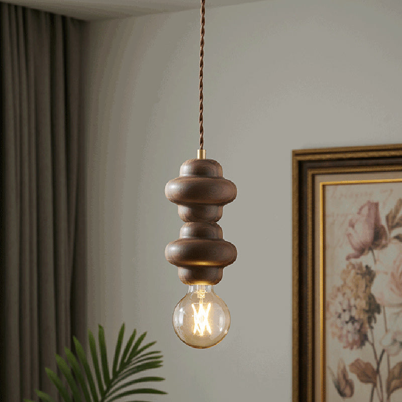 Contemporary Retro Dome Round Walnut Copper 1 - Light Pendant Light For Living Room