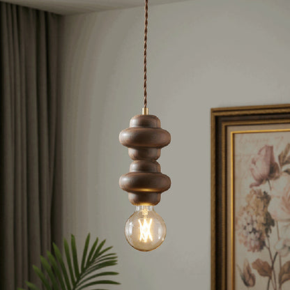 Contemporary Retro Dome Round Walnut Copper 1 - Light Pendant Light For Living Room