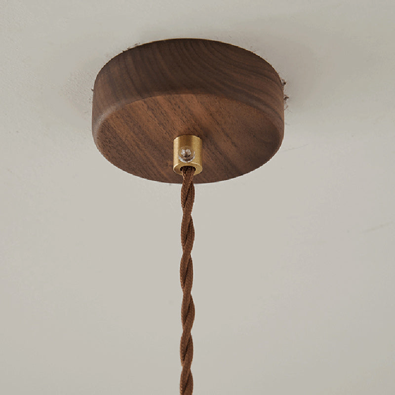 Contemporary Retro Dome Round Walnut Copper 1 - Light Pendant Light For Living Room