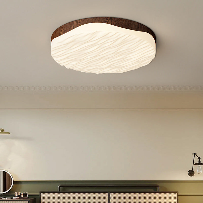 Contemporary Retro Round Ripple Iron Acrylic LED Flush Mount Ceiling Light For Bedroom