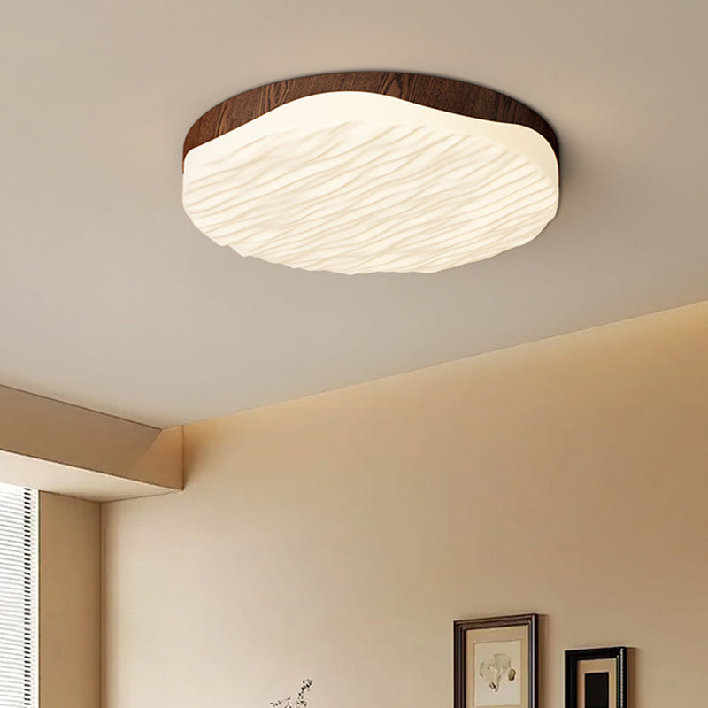 Contemporary Retro Round Ripple Iron Acrylic LED Flush Mount Ceiling Light For Bedroom