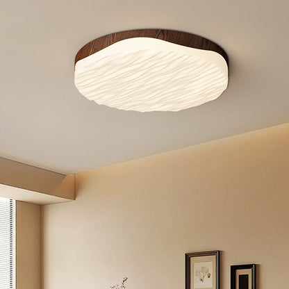 Contemporary Retro Round Ripple Iron Acrylic LED Flush Mount Ceiling Light For Bedroom