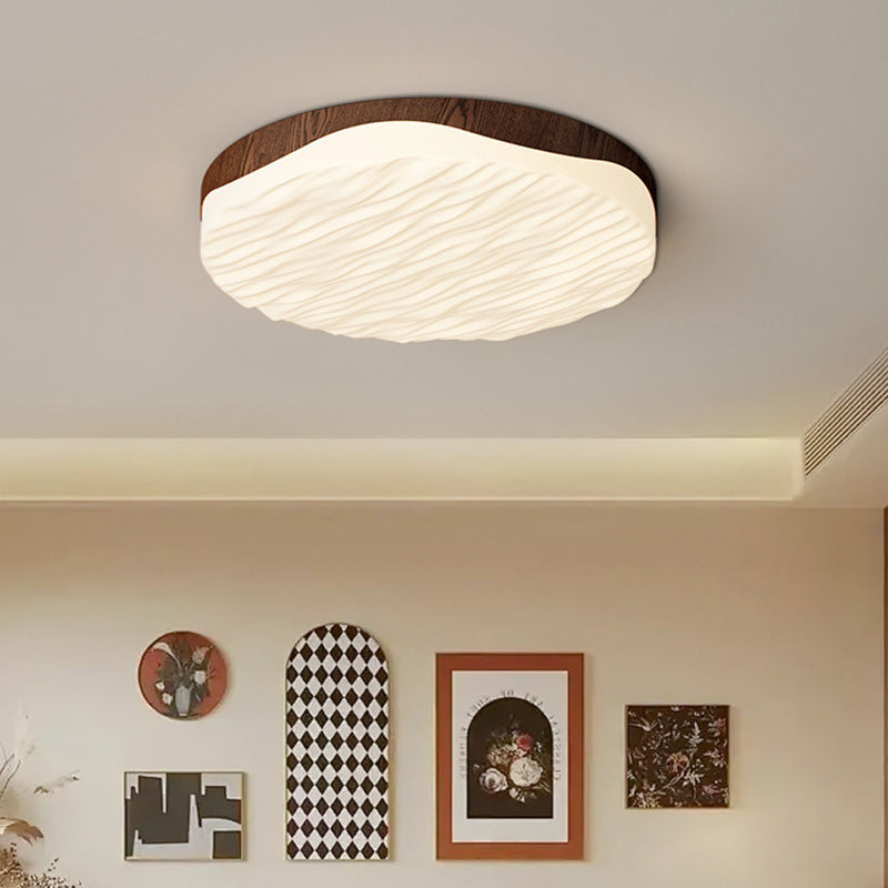 Contemporary Retro Round Ripple Iron Acrylic LED Flush Mount Ceiling Light For Bedroom