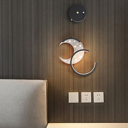 Contemporary Nordic Astronaut Moon Stars Pattern Acrylic Iron LED Wall Sconce Lamp For Living Room