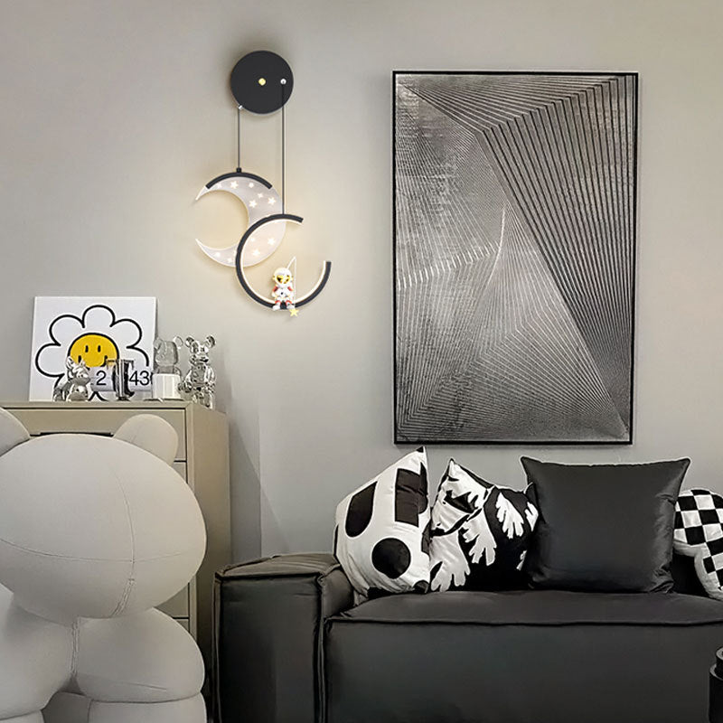 Contemporary Nordic Astronaut Moon Stars Pattern Acrylic Iron LED Wall Sconce Lamp For Living Room