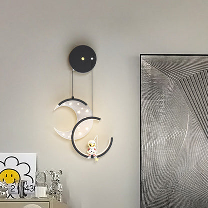 Contemporary Nordic Astronaut Moon Stars Pattern Acrylic Iron LED Wall Sconce Lamp For Living Room