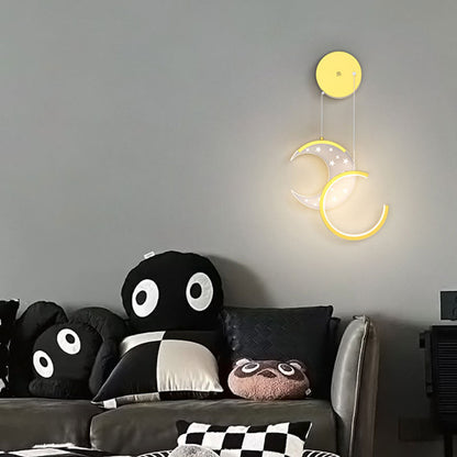 Contemporary Nordic Astronaut Moon Stars Pattern Acrylic Iron LED Wall Sconce Lamp For Living Room