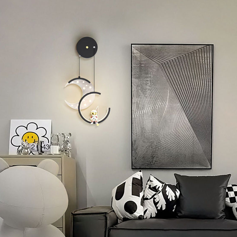 Contemporary Nordic Astronaut Moon Stars Pattern Acrylic Iron LED Wall Sconce Lamp For Living Room
