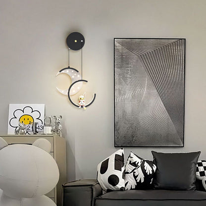 Contemporary Nordic Astronaut Moon Stars Pattern Acrylic Iron LED Wall Sconce Lamp For Living Room