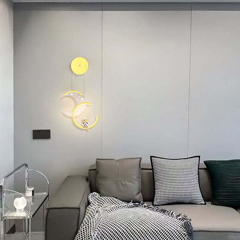 Contemporary Nordic Astronaut Moon Stars Pattern Acrylic Iron LED Wall Sconce Lamp For Living Room