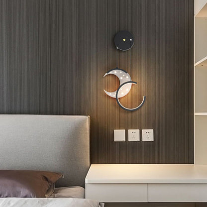 Contemporary Nordic Astronaut Moon Stars Pattern Acrylic Iron LED Wall Sconce Lamp For Living Room