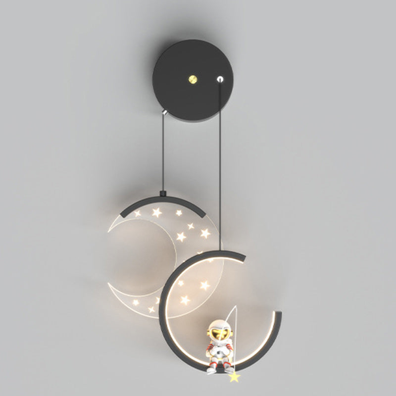 Contemporary Nordic Astronaut Moon Stars Pattern Acrylic Iron LED Wall Sconce Lamp For Living Room