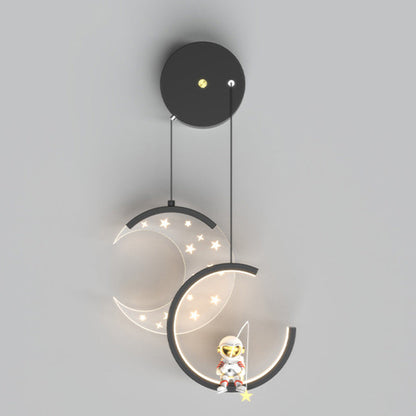 Contemporary Nordic Astronaut Moon Stars Pattern Acrylic Iron LED Wall Sconce Lamp For Living Room